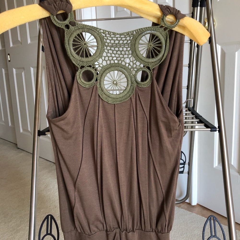 Tank top with macrame detail and draped back